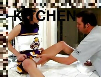 Sizzling cheerleader Keper Real is in a hot kitchen sex