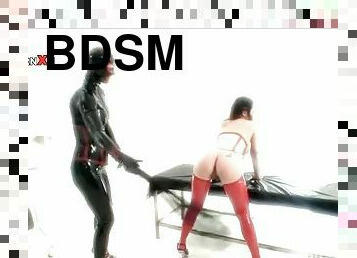 BDSM sex slave gets snatch dildoed and fisted for piss