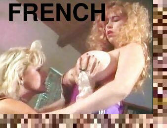 French maid sucks on big lesbian tits