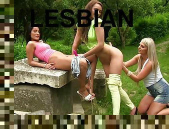 Lesbian threesome with amazing and skinny European sluts