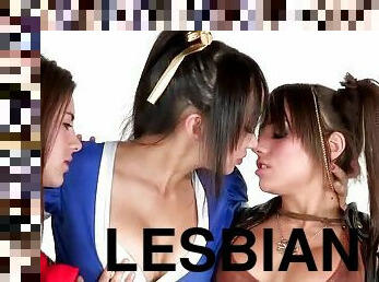 Hot Lesbian Threesome With Horny Babes In Anime Costumes