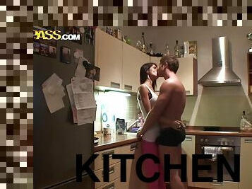 Brunette Gets Really Freaky In Her Kitchen With A Hard Cock