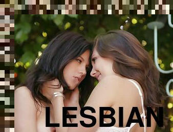 Two sexy babes fall in love with each other and go lesbian