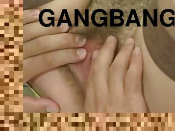 Gangbang action leaves sexy blonde covered by semen