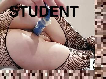 Horny student has fun after a long day of studying