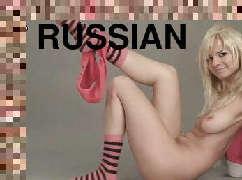 Blonde teen from Russia takes down her pink clothes and goes kinky