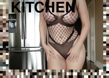 Hot Webcam girl masturbates in kitchen with dildo