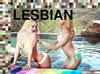 Alli Rae and Lexi Belle in a hot and naughty lesbian pool fuck