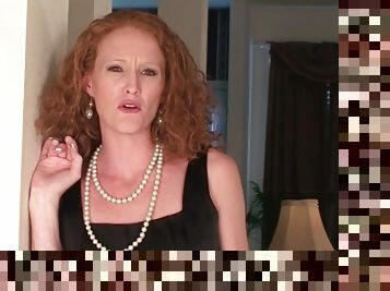 Skinny redhead milf strips off her little black dress