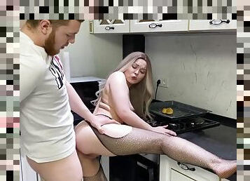 A Prostitute In Stockings Indulges A Guys Strong Dick In The Kitchen - Alexa Mills