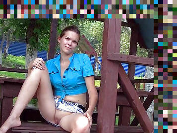 Hot outdoor upskirt with innocent teen