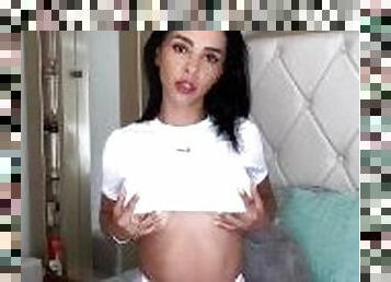 Horny Colombian girl twerking & sucking big dildo