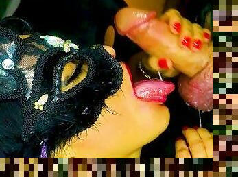Sloppy Latina Ball licking Blowjob