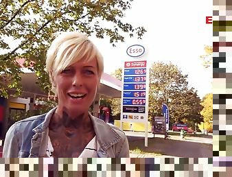 Public Street Sex at Gas Station with german skinny Milf