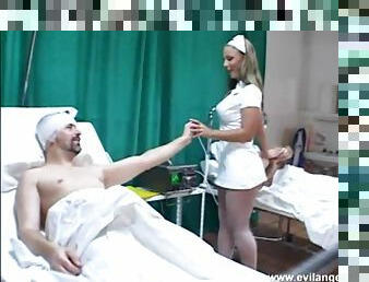 Naughty Nurse In Uniform Rides Patient's Cock Hardcore In MMF Threesome