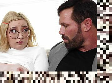 Amateur blonde nerd in glasses Prim Taylor - The Naughty Student - hardcore with cumshot