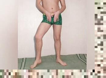 Young hot guy posing in underwear - green briefs - boxers