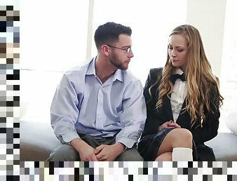 Schoolgirl feels curious about this man's hidden dick