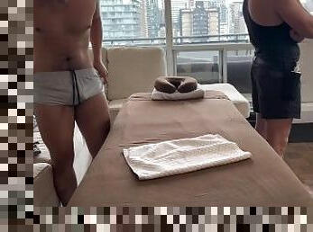 Straight friend came for a massage and was seduced by a blowjob from a gay masseur.