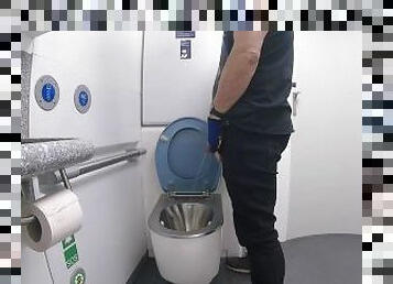 Pissing and jerking off on the toilet on a moving train