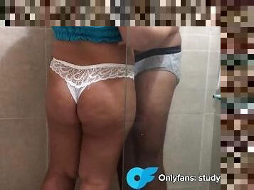 Dry hump in the shower, cum in pants assjob, very tight wet shorts ????- STUDYINGLOVINGXXX