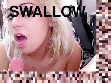 Slutty Blonde Swallows Cum