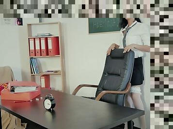 Big ass teacher in stockings gets screwed doggy style