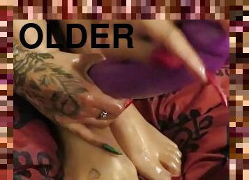 Jerked off HUGE dildo with my sexy wet feet until my tight pussy got soaked