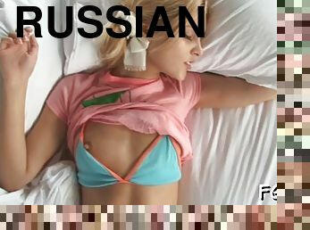 Slim Russian cutie Sasha Blonde and a moving pussy tester