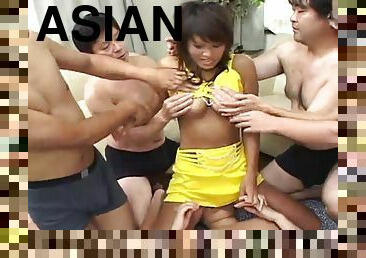 Doting asian pornstar with natural tits getting gang banged until orgasm