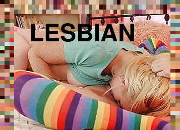 Blonde college girls enjoy lesbian pussy rubbing, licking