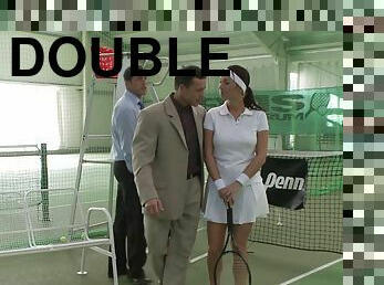 She goes in for a tennis lesson and ends up getting double penetrated