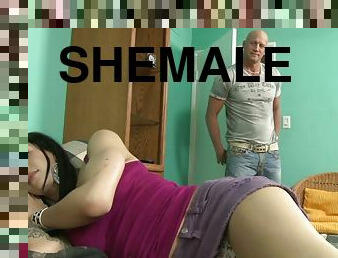 Shemale Gets Her Dick Sucked and Then Rides a Cock