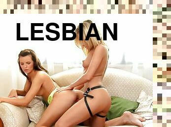 Beautiful lesbian girls fuck each other with strap on