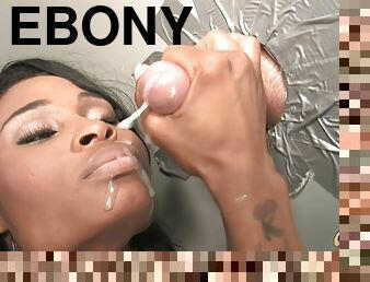 Gloryhole where an Ebony Girl Drains a White Dick Dry