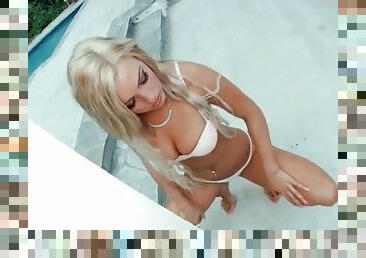 Blonde slut Cameron Dee outdoor striptease