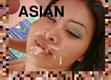 Fantastic Asian cowgirl gets cum in mouth after getting hammered hardcore