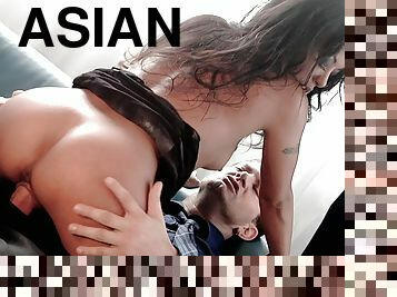 Asian Pornstar Gives a Handjob and Fucks