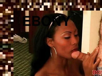 Beautiful ebony slut sucks white cock in hotel room