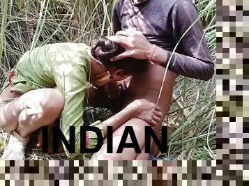 Indian young Desi girl took to the forest pressed her boobs and fucked her