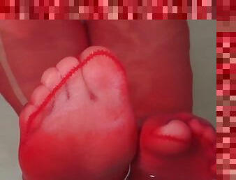 Relax And Watch My Red Nylon Toes Wiggling Foot Fetish Video