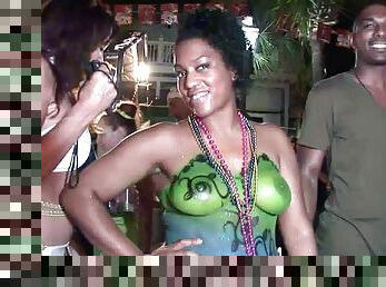 Mesmerizing ebony amateur with lovely natural tits posing on the street in at a party