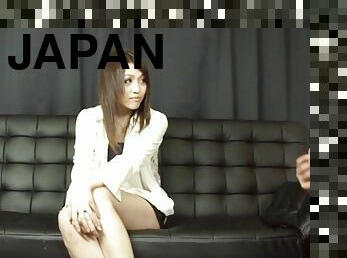 Naughty Japanese Girl in Shorts Sucks and Fucks Two Guys
