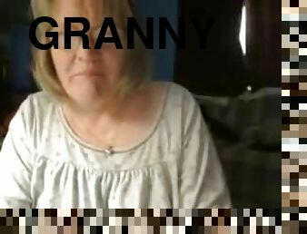 Chubby granny shows her big natural tits and shaved vag for the webcam