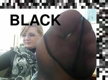 Black nylon foot fetish