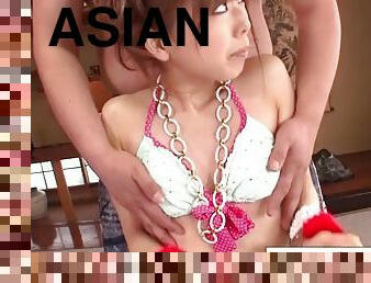 Sweet asian cutie sucks until he cums in her mouth