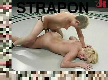 Short Haired Babes Play With Strapons As They Wrestle