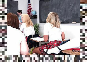 Bad girl in pretty pigtails fucked hardcore in the classroom