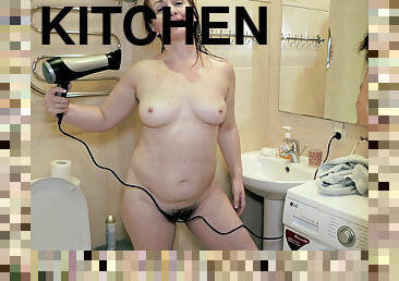 Gloria G shares fun in her kitchen and shower - WeAreHairy