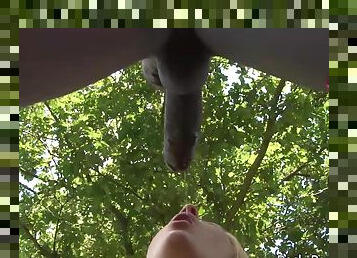 Skinny blonde sucking big black cock upsidedown